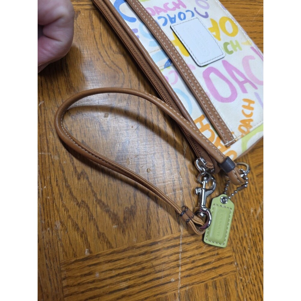 Coach Graffiti Wristlet Strap With Colored Tag & Leather Trim Strap Multicolor - Picture 9 of 13
